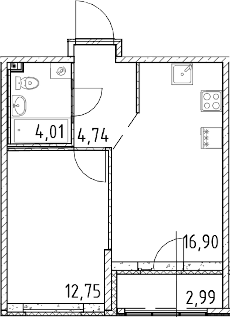 1-комнатная квартира 38.4 м², 23/23 эт., ЖК «Город Первых»
